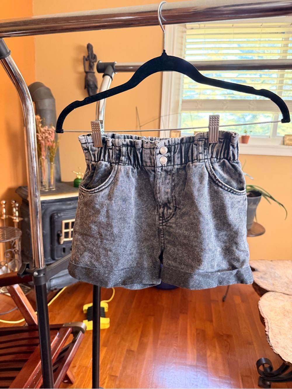 H&M Washed Gray Paperbag Waist Jean Shorts